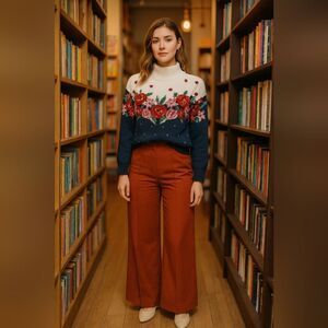 Vintage Alfred Dunner Grandma Cottagecore Dark Romantic Floral Mock Neck Sweater